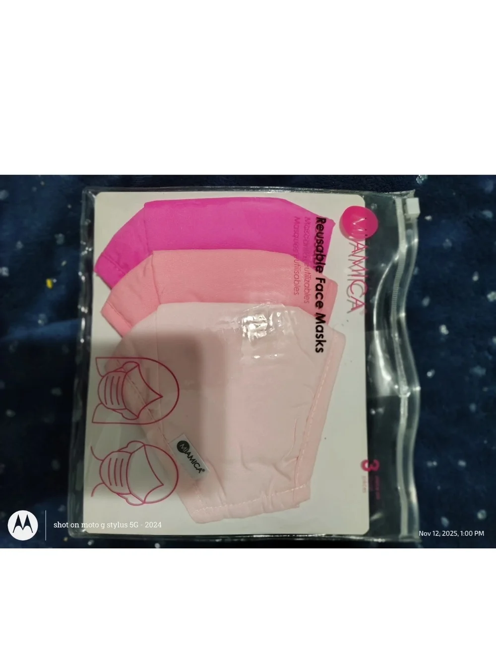 Mamica Women's Reusable Face Mask 3-Pack - Pink Floral & Blue Stripe